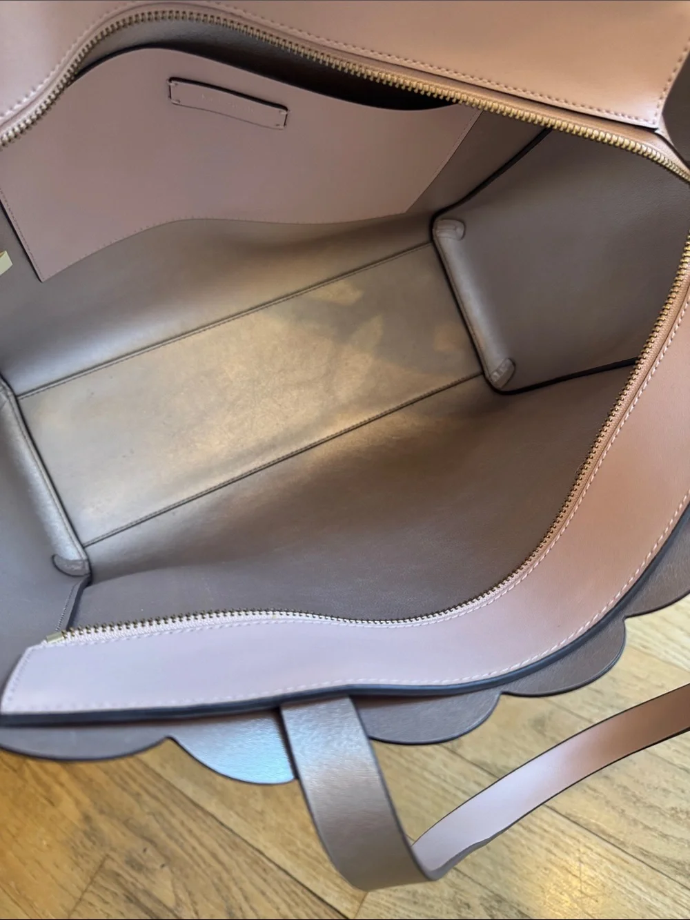 kate spade pale pink scallop-edge leather tote